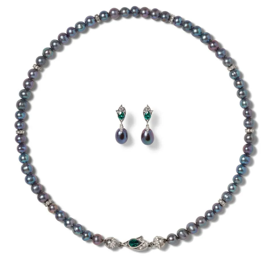 The Met Store Chelsea Peacock Pearl Necklace and Drop Earrings Set