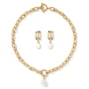The Met Store Cypriot Twist Pearl Chain Pendant Necklace and Triple-Hoop Earrings Set