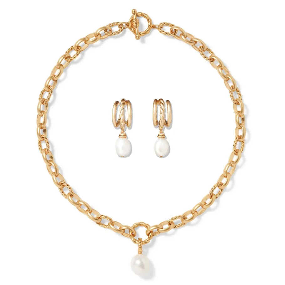 The Met Store Cypriot Twist Pearl Chain Pendant Necklace and Triple-Hoop Earrings Set