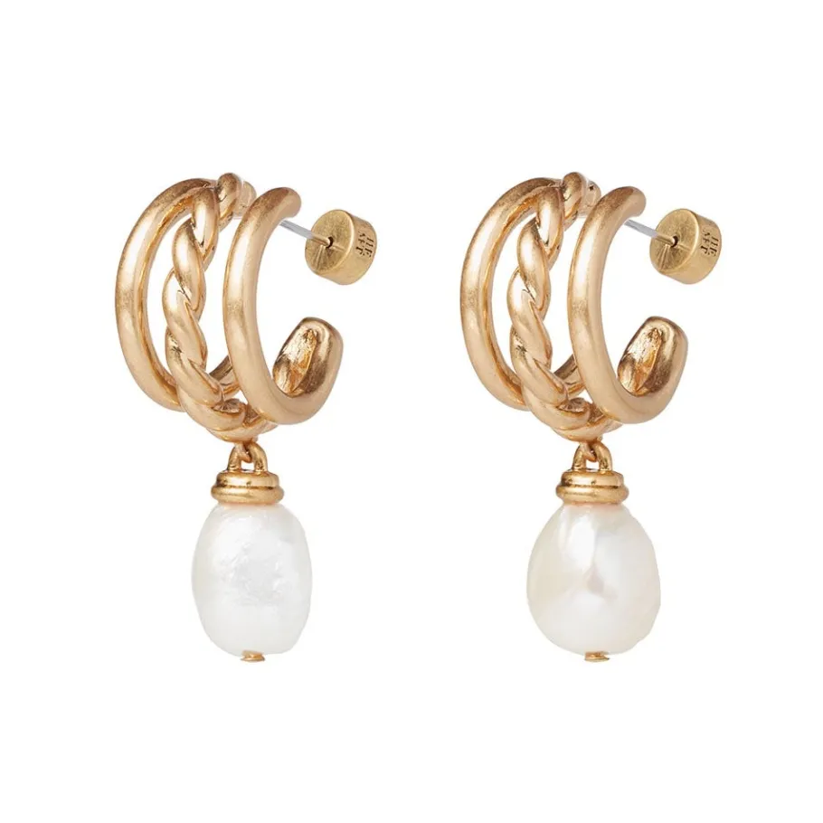 The Met Store Cypriot Twist Pearl Chain Pendant Necklace and Triple-Hoop Earrings Set