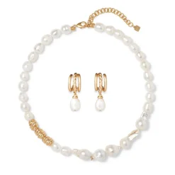 The Met Store Cypriot Twist Pearl Necklace and Triple-Hoop Earrings Set