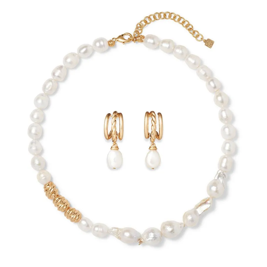 The Met Store Cypriot Twist Pearl Necklace and Triple-Hoop Earrings Set