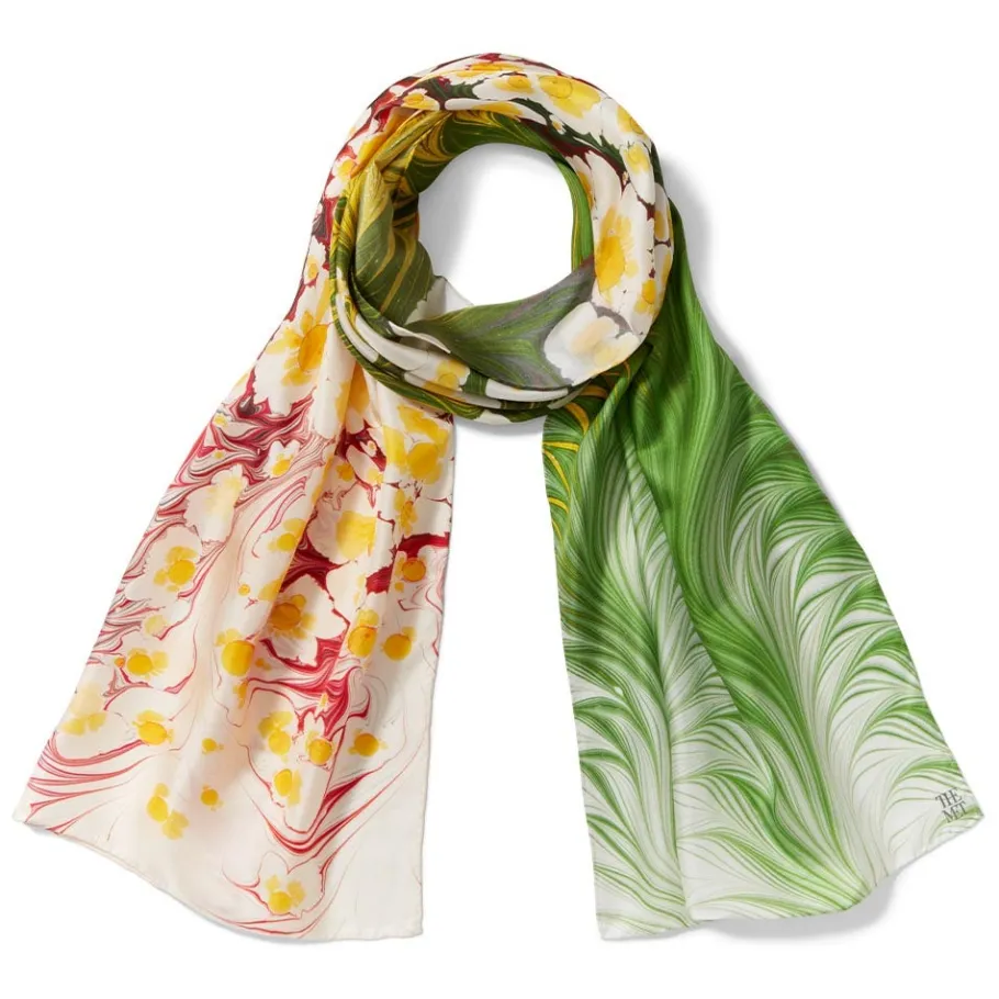 The Met Store Daisy Garden Marbled Paper Oblong Silk Scarf