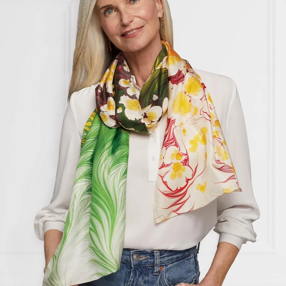 The Met Store Daisy Garden Marbled Paper Oblong Silk Scarf