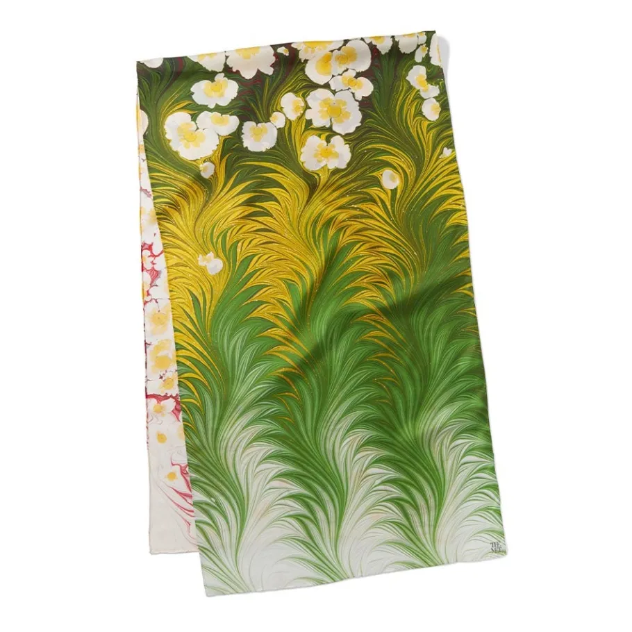 The Met Store Daisy Garden Marbled Paper Oblong Silk Scarf
