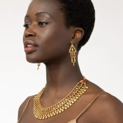 The Met Store Egyptian Nefer Amulet Red Jasper Chandelier Earrings