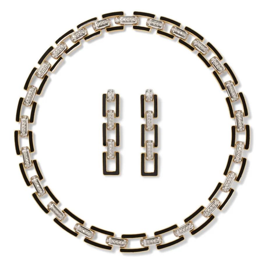The Met Store European Buckle Enamel Collar Necklace and Drop Earrings Set