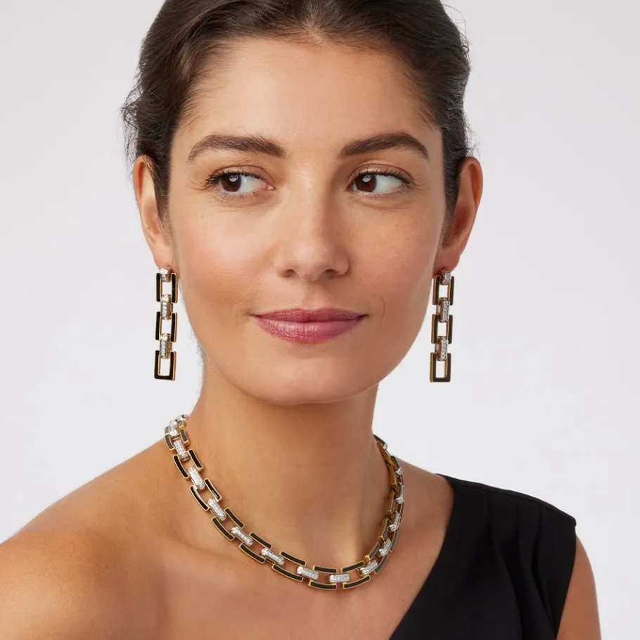 The Met Store European Buckle Enamel Collar Necklace and Drop Earrings Set