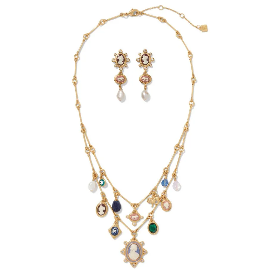 The Met Store European Cameo Charm Necklace and Drop Earrings Set