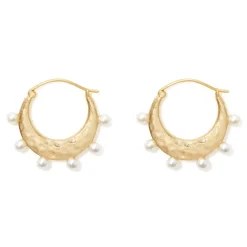 The Met Store Hammered Crescent Pearl Hoop Earrings