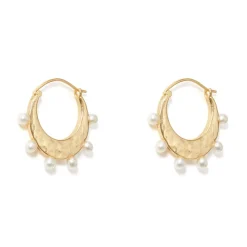 The Met Store Hammered Crescent Pearl Hoop Earrings