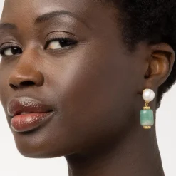 The Met Store Karavas Gems Aventurine and Pearl Drop Earrings