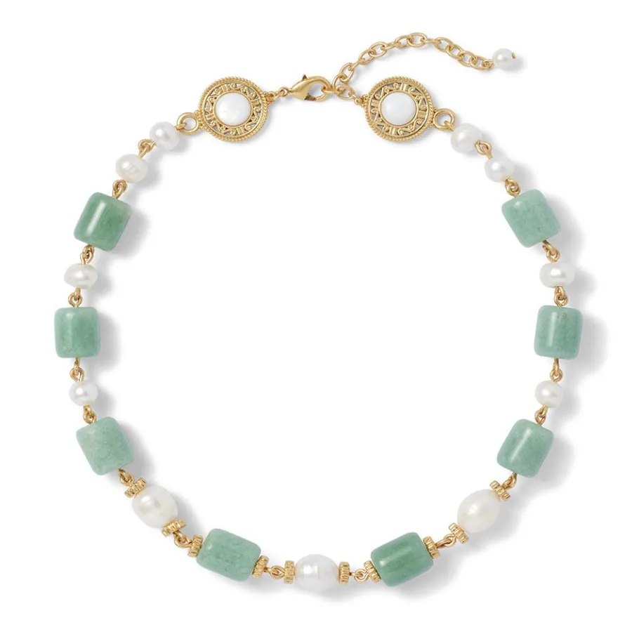 The Met Store Karavas Gems Large-Bead Aventurine and Pearl Necklace