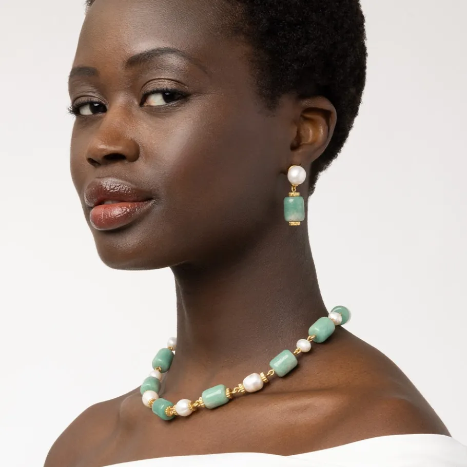 The Met Store Karavas Gems Large-Bead Aventurine and Pearl Necklace