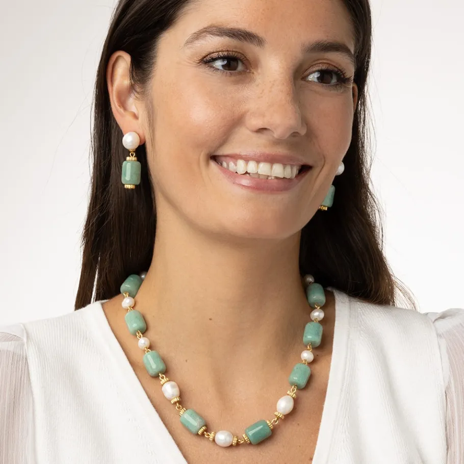 The Met Store Karavas Gems Large-Bead Aventurine and Pearl Necklace