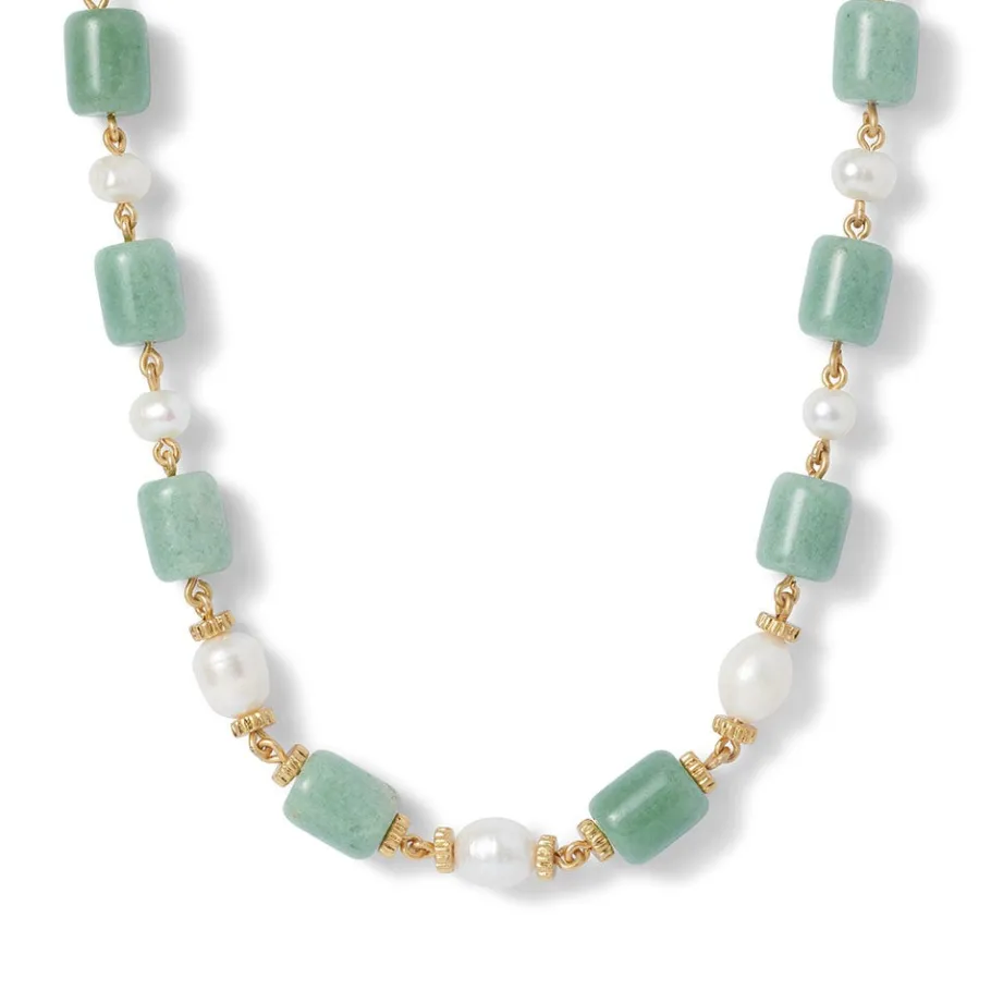 The Met Store Karavas Gems Large-Bead Aventurine and Pearl Necklace