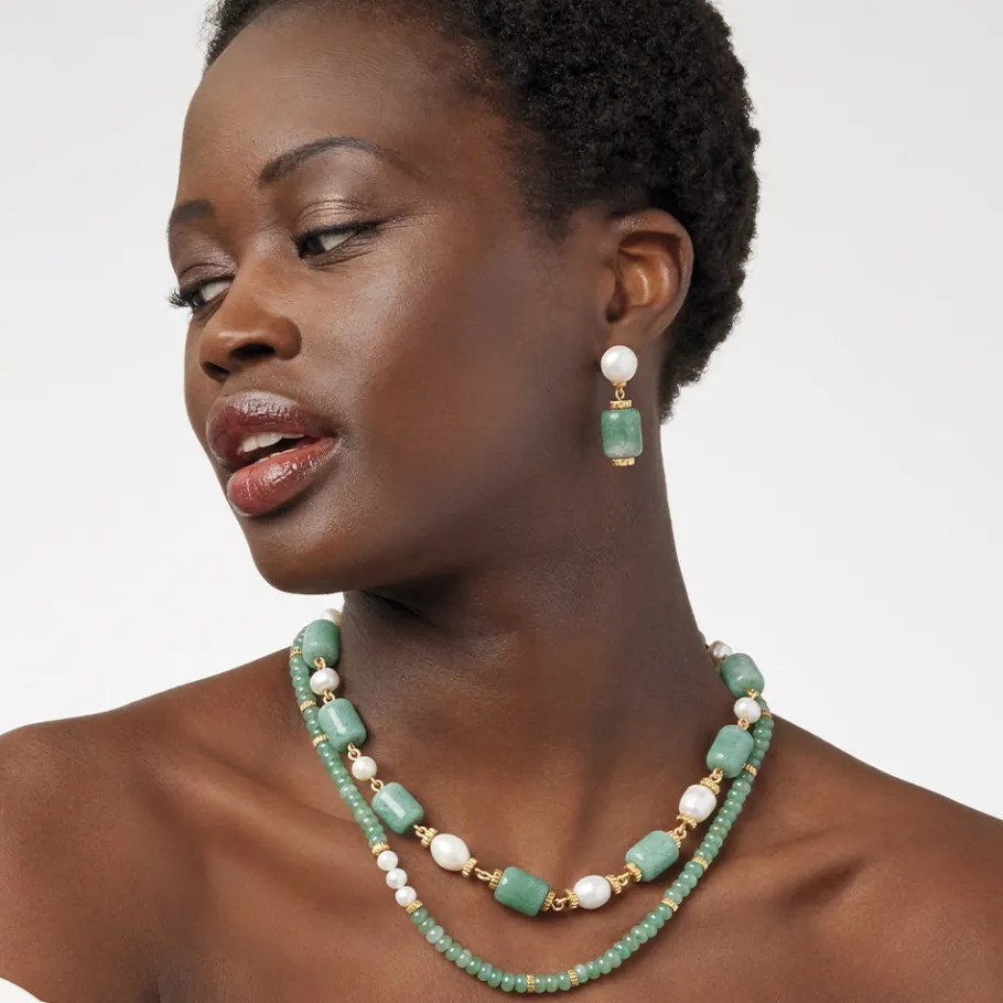 The Met Store Karavas Gems Large-Bead Aventurine and Pearl Necklace and Drop Earrings Set