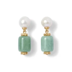 The Met Store Karavas Gems Large-Bead Aventurine and Pearl Necklace and Drop Earrings Set
