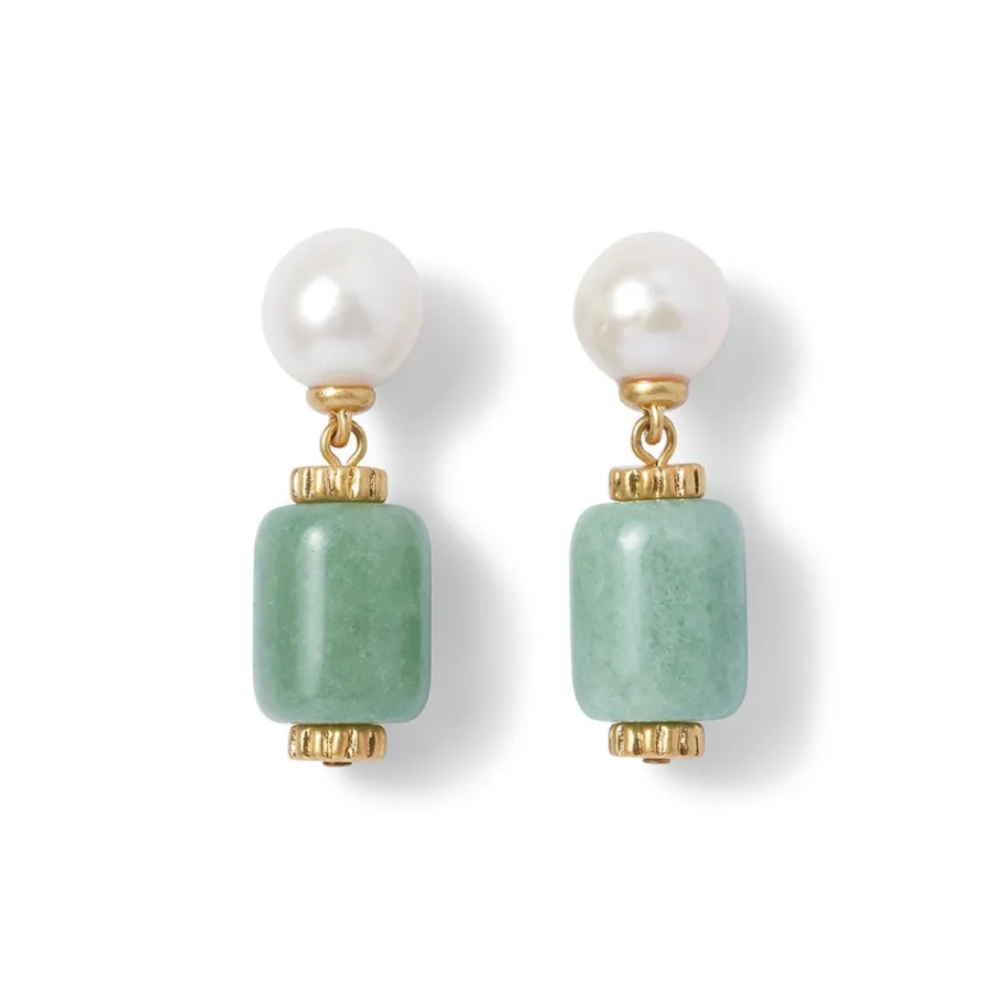 The Met Store Karavas Gems Large-Bead Aventurine and Pearl Necklace and Drop Earrings Set