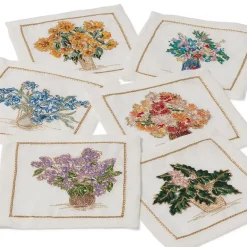 The Met Store Kim Seybert Embroidered Bouquets Linen Cocktail Napkin Set