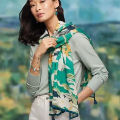 The Met Store Ming Birds and Flowering Branches Oversize Oblong Scarf