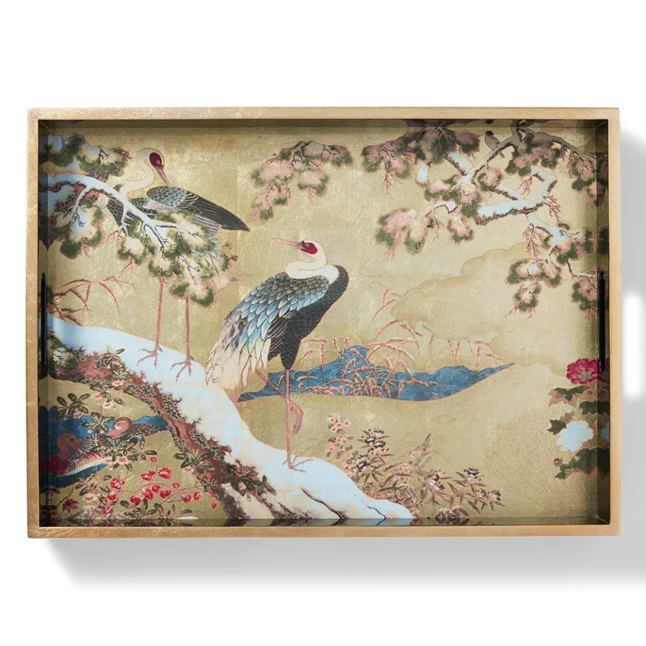 The Met Store Momoyama Cranes and Flowers Lacquer Tray