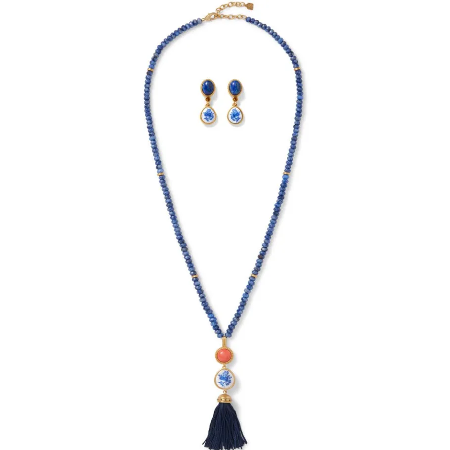 The Met Store Qing Bottle Lariat Necklace and Floral Drop Earrings Set