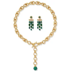 The Met Store Roman Malachite Statement Necklace and Chandelier Earrings Set