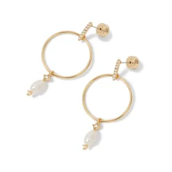 The Met Store Royal Tudor Forward-Facing Hoop Earrings with Pearl Drops