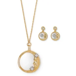 The Met Store Spanish Day and Night Magnifier Pendant Necklace and Moon Drop Earrings Set