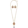 The Met Store Turkish Amethyst Long Pendant Necklace and Statement Earrings Set