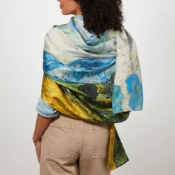 The Met Store Van Gogh Wheat Field with Cypresses Oversize Oblong Silk Scarf